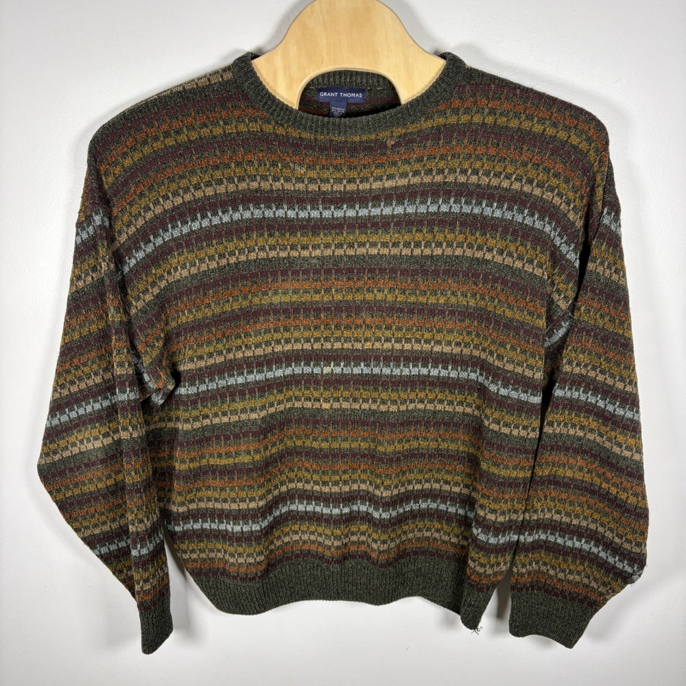 GRANT THOMAS Mens Vintage‎ Striped Crewneck Sweater XL Acrylic Rayon Earth Tones